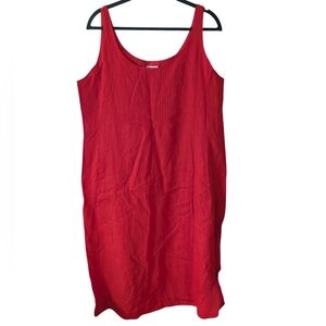 Eileen Fisher Red Orange Pintuck Front Irish Linen Lagenlook Dress Size Large